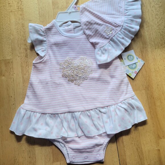 Little Me Baby Girls Size 9m Pink/White Striped Sunsuit & Hat New with Tags - Picture 1 of 6